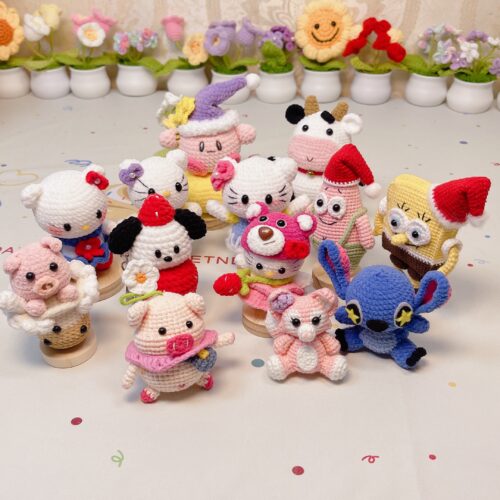 Cute cartoon characters and small animals with designs