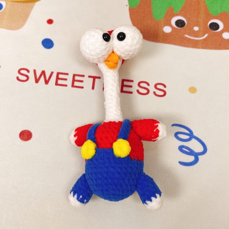 Funny long-necked, wide-eyed chicken with a quirky design style