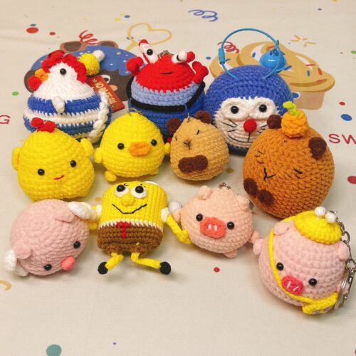 Handmade crocheted animals, funny egg-laying chickens, cute piglets, capybara, ducklings and more!